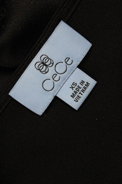 CeCe Womens Basic V-Neck 3/4 Sleeve Black Polyester Blouse Size XS