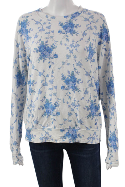 Stripe & Stare Women Pullover White Floral Crew Neck Modal Long Sleeve Size S