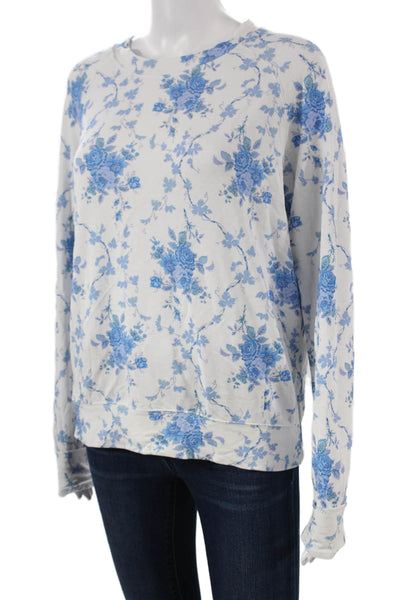 Stripe & Stare Women Pullover White Floral Crew Neck Modal Long Sleeve Size S