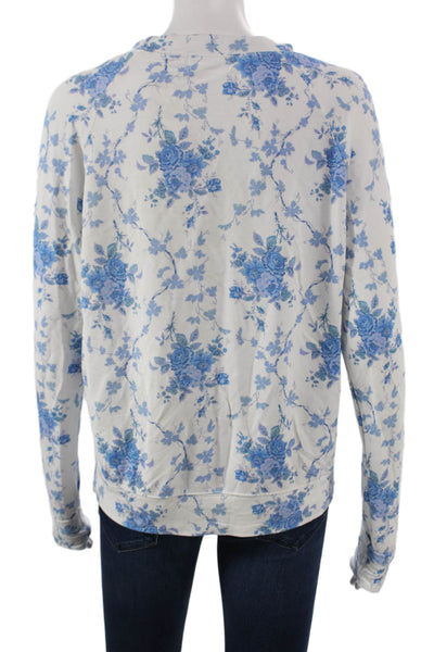 Stripe & Stare Women Pullover White Floral Crew Neck Modal Long Sleeve Size S