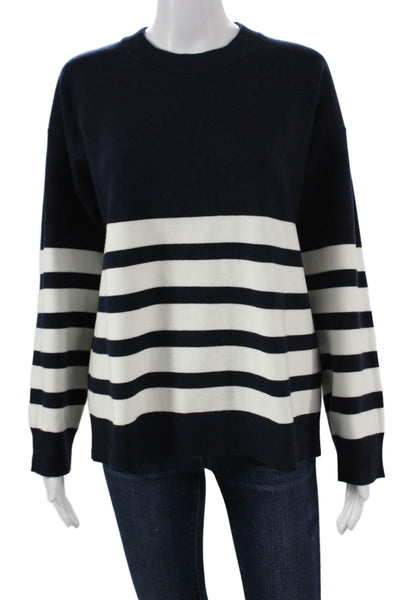 English Factory Women Blue Striped Pullover Sweater Crew Neck Size S