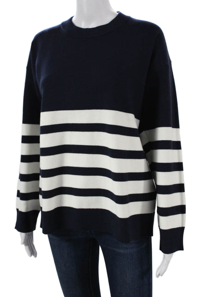 English Factory Women Blue Striped Pullover Sweater Crew Neck Size S