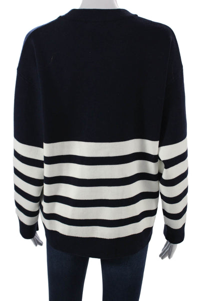 English Factory Women Blue Striped Pullover Sweater Crew Neck Size S