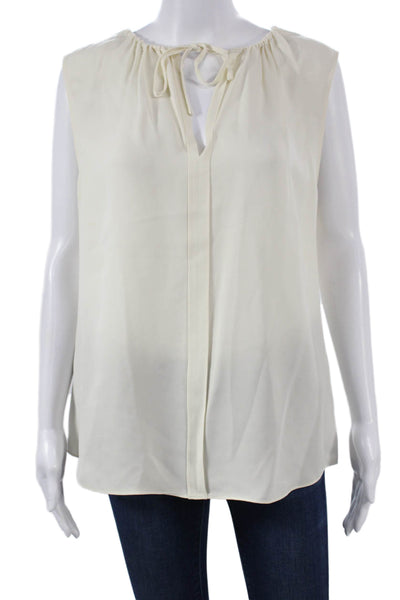Theory Womens Silk V-Neck Sleeveless Basic Blouse Ivory Pullover Size L