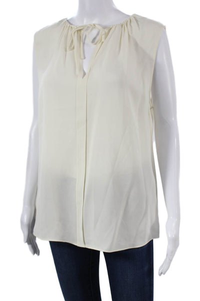 Theory Womens Silk V-Neck Sleeveless Basic Blouse Ivory Pullover Size L