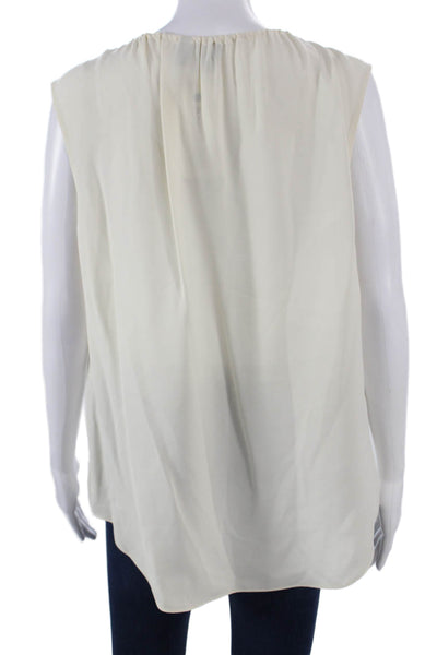 Theory Womens Silk V-Neck Sleeveless Basic Blouse Ivory Pullover Size L