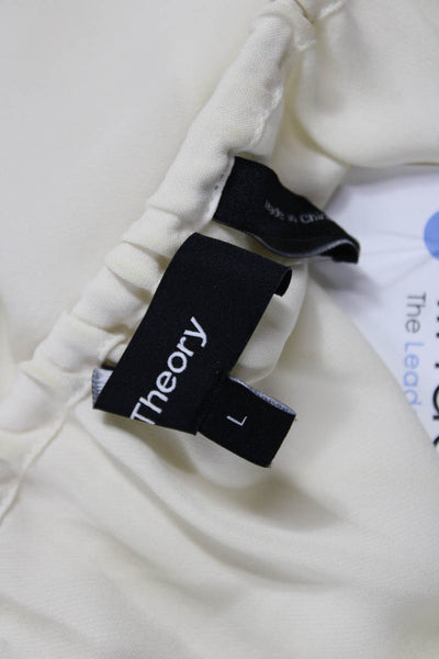 Theory Womens Silk V-Neck Sleeveless Basic Blouse Ivory Pullover Size L