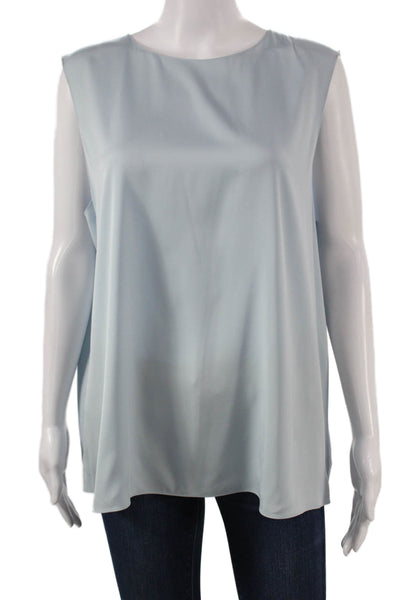 Theory Women Blue Silk Sleeveless Tunic Blouse Round Neck Button Size 2XL