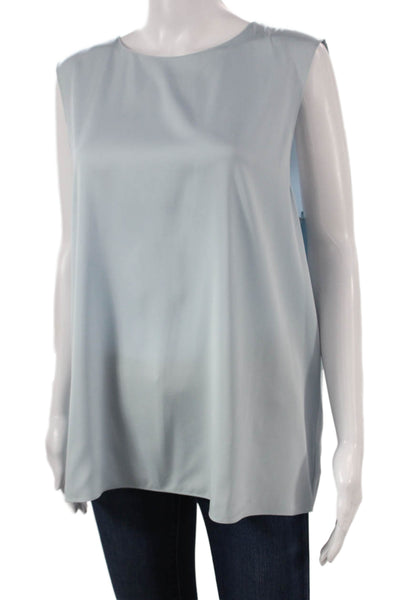 Theory Women Blue Silk Sleeveless Tunic Blouse Round Neck Button Size 2XL