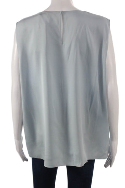 Theory Women Blue Silk Sleeveless Tunic Blouse Round Neck Button Size 2XL
