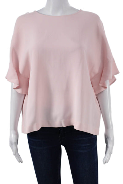 Lisa Perry Women Basic Pink Viscose Short Sleeve Round Neck Zip Blouse Size 12