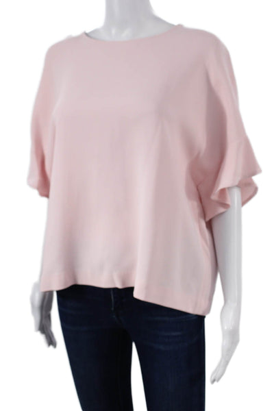 Lisa Perry Women Basic Pink Viscose Short Sleeve Round Neck Zip Blouse Size 12