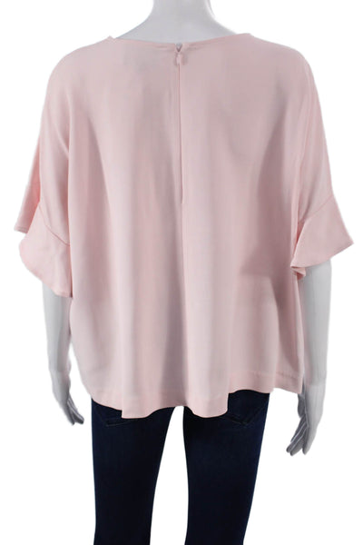 Lisa Perry Women Basic Pink Viscose Short Sleeve Round Neck Zip Blouse Size 12