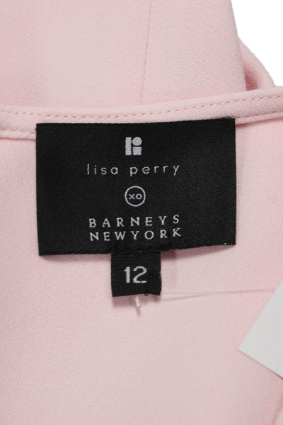 Lisa Perry Women Basic Pink Viscose Short Sleeve Round Neck Zip Blouse Size 12