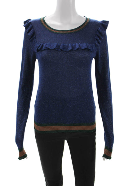 Suncoo Womens Pullover Sweater Blue Viscose Round Neck Long Sleeve Size 0