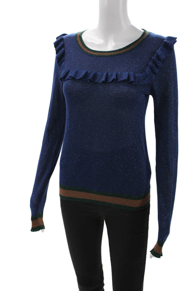 Suncoo Womens Pullover Sweater Blue Viscose Round Neck Long Sleeve Size 0