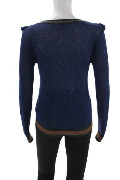 Suncoo Womens Pullover Sweater Blue Viscose Round Neck Long Sleeve Size 0
