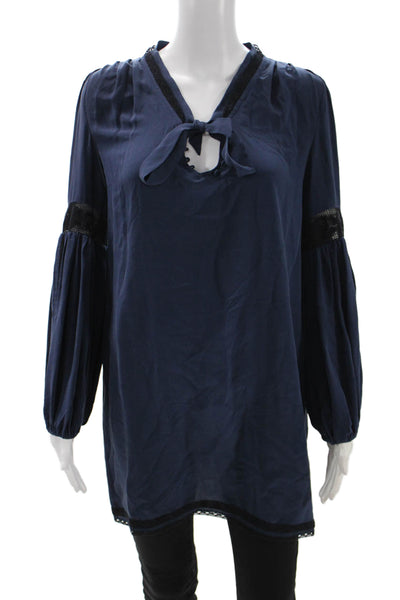 Joie Womens Silk V-Neck Tunic Blouse Blue Long Sleeve Tie Size XS