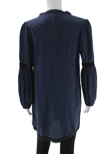 Joie Womens Silk V-Neck Tunic Blouse Blue Long Sleeve Tie Size XS