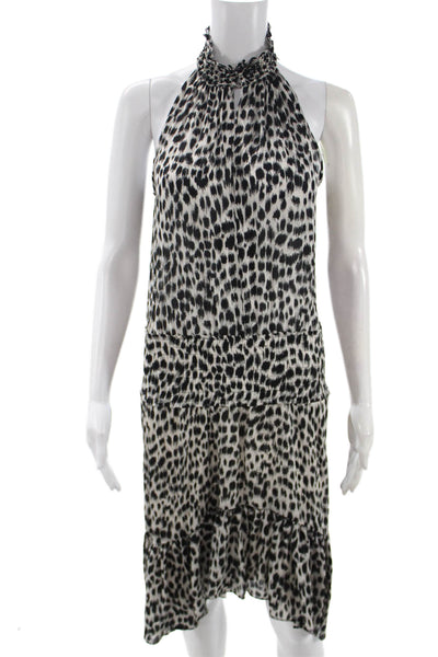 ALC Women Silk Halter Shift Dress Black Animal Print Sleeveless Size 2