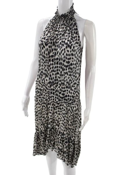 ALC Women Silk Halter Shift Dress Black Animal Print Sleeveless Size 2