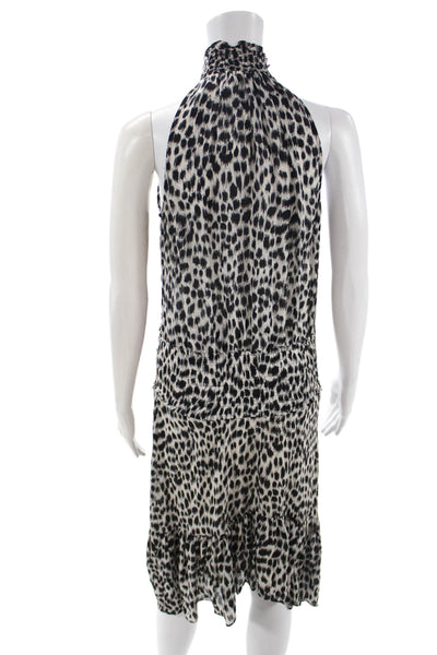 ALC Women Silk Halter Shift Dress Black Animal Print Sleeveless Size 2