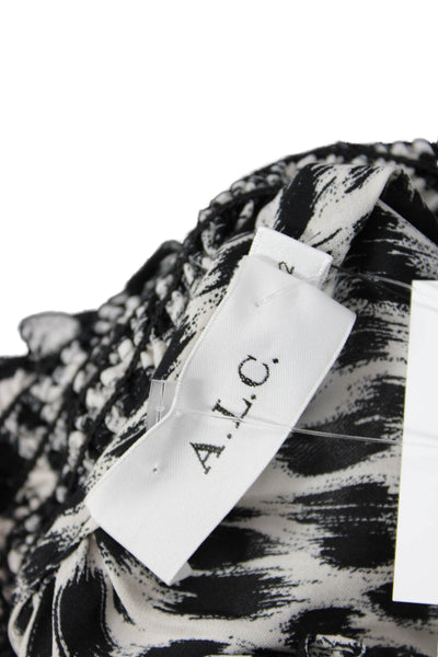 ALC Women Silk Halter Shift Dress Black Animal Print Sleeveless Size 2