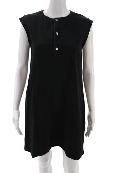 A.P.C. Womens Black Cotton Shift Dress Sleeveless Henley Button Short Size XS