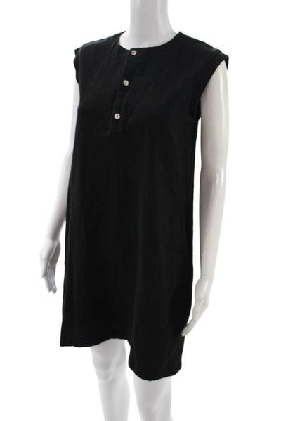 A.P.C. Womens Black Cotton Shift Dress Sleeveless Henley Button Short Size XS