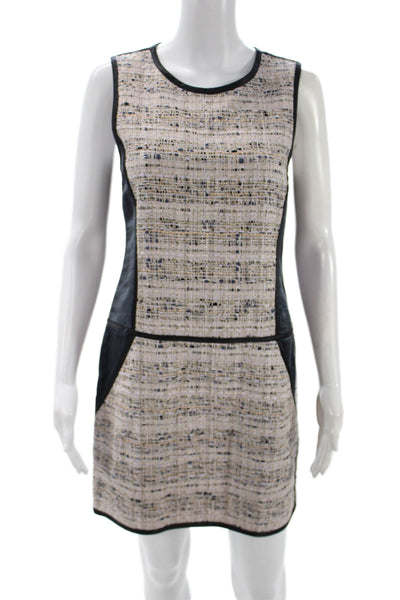 Theory Women Sheath Dress Beige Sleeveless Short Polyester Colorblock Size 2