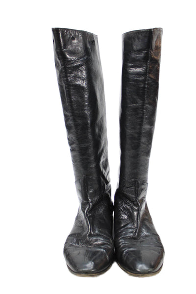 Sergio Rossi Womens Slip On Block Heel Round Toe Booties Black Leather Size 40