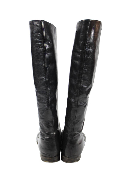 Sergio Rossi Womens Slip On Block Heel Round Toe Booties Black Leather Size 40