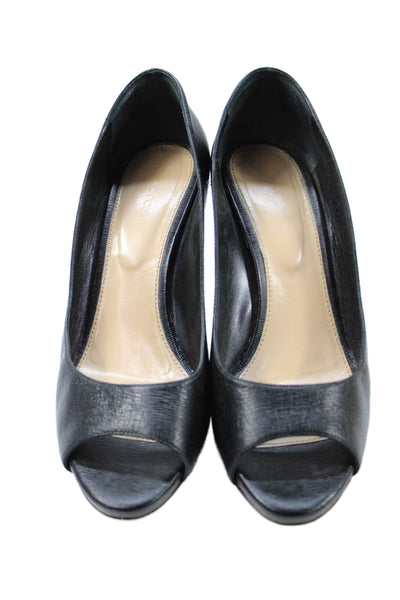 Sergio Rossi Womens Slip On Wedge Heel Peep Toe Pumps Black Leather Size 40.5