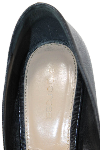 Sergio Rossi Womens Slip On Wedge Heel Peep Toe Pumps Black Leather Size 40.5