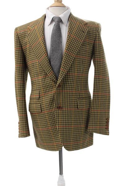 Partito Mens Brown Plaid Blazer Button Closure Size 40