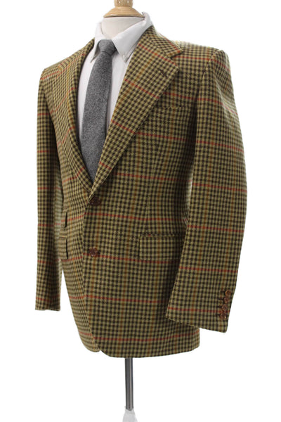 Partito Mens Brown Plaid Blazer Button Closure Size 40