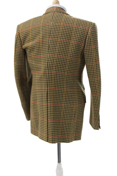 Partito Mens Brown Plaid Blazer Button Closure Size 40