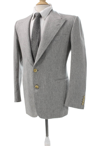 Partito Mens Wool Blend Gray Blazer Button Solid Size 40