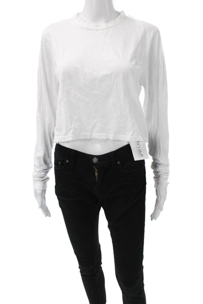 Les Tien Women Basic Cotton Long Sleeve Round Neck T-Shirt Size S