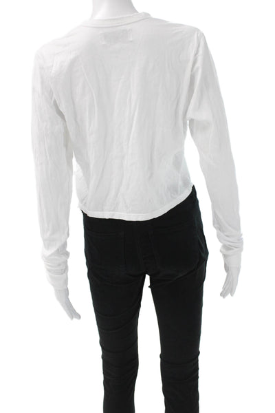 Les Tien Women Basic Cotton Long Sleeve Round Neck T-Shirt Size S