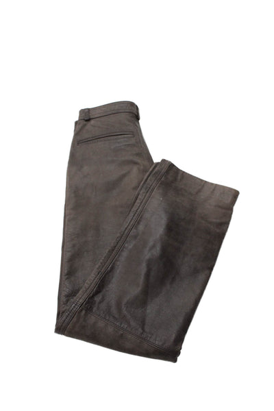 Designer Mens Dress Pants Brown Leather Solid Button Size 26