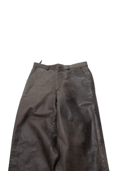 Designer Mens Dress Pants Brown Leather Solid Button Size 26