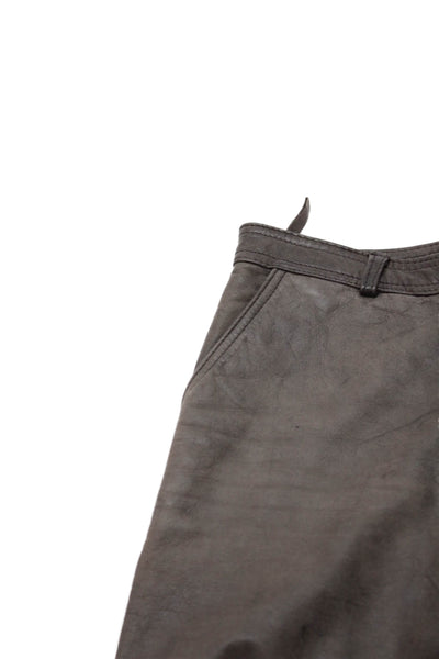 Designer Mens Dress Pants Brown Leather Solid Button Size 26