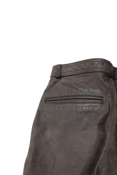 Designer Mens Dress Pants Brown Leather Solid Button Size 26