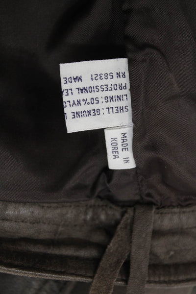 Designer Mens Dress Pants Brown Leather Solid Button Size 26