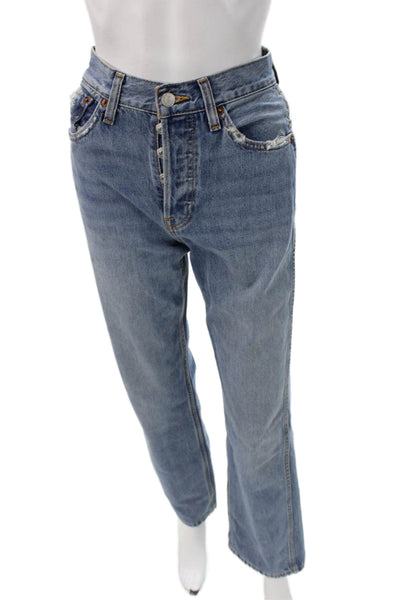 Re/Done Womens Straight Jeans Blue Mid Rise Button Fly Size 23