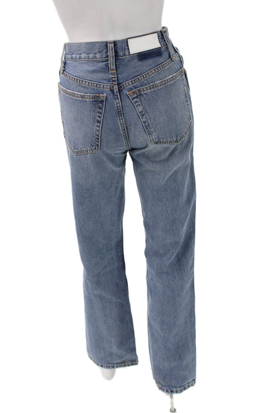 Re/Done Womens Straight Jeans Blue Mid Rise Button Fly Size 23