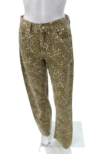 Zara Womens Straight Brown Animal Print Cotton Button Jeans Size 4