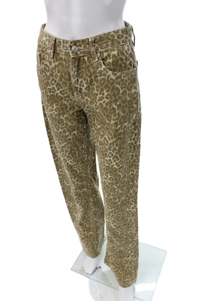 Zara Womens Straight Brown Animal Print Cotton Button Jeans Size 4
