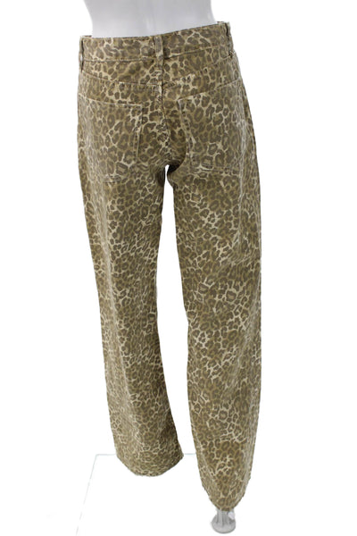 Zara Womens Straight Brown Animal Print Cotton Button Jeans Size 4